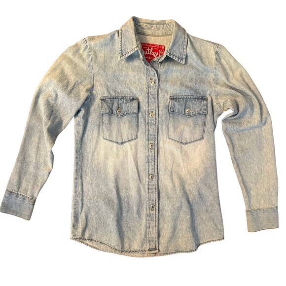 Vintage Outlaw Denim Shirt Women's Small USA Made Light Wash Western Jean Top - Picture 3 of 12